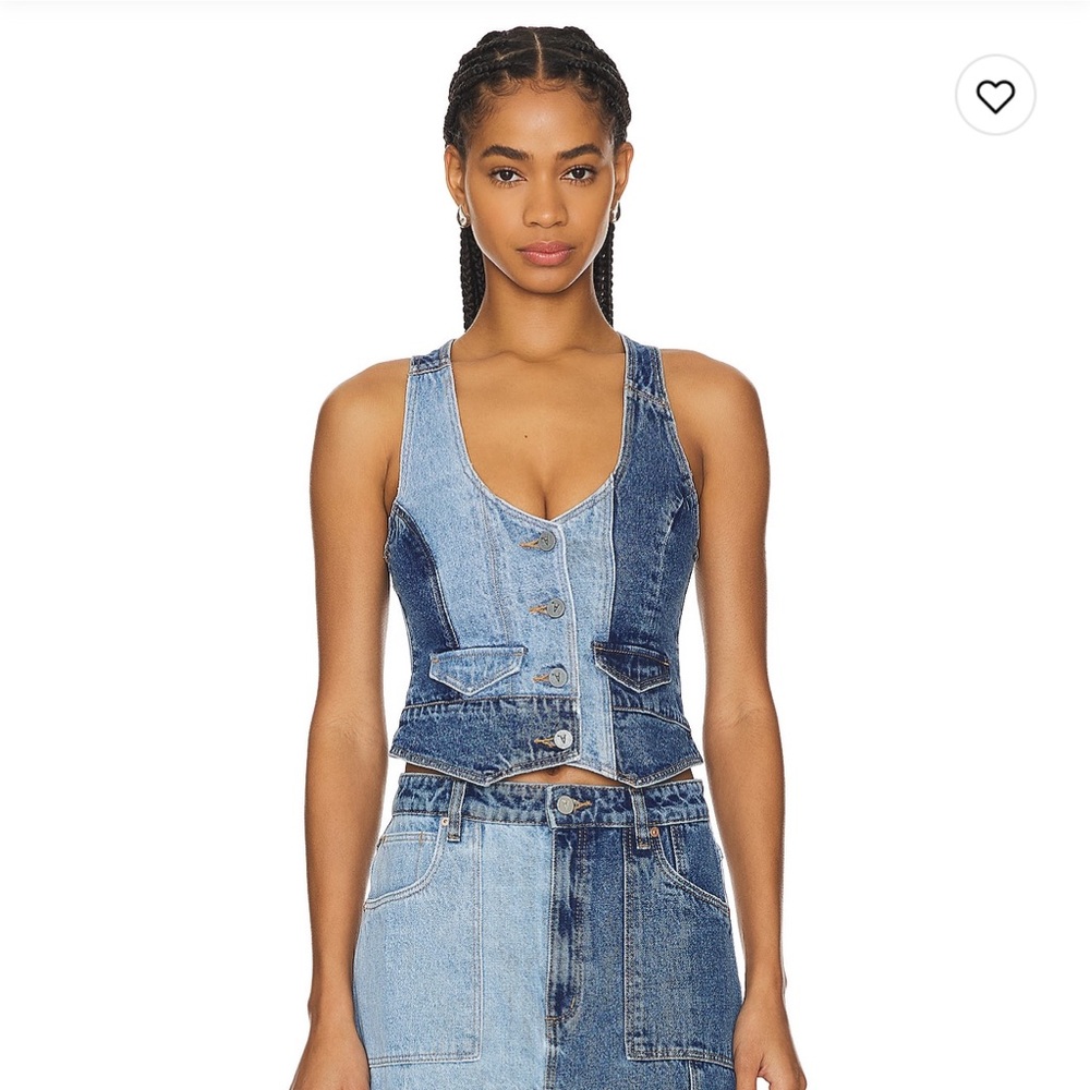 Abrand Women's Blue Patchwork Denim Vest
